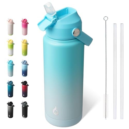 BJPKPK Water Bottle with Straw Lid 24oz Vacuum Insulated Water Bottles Metal Stainless Steel Thermo for Sports Travel BPA Free Leak Proof Thermo Cups Flasks TumblersSea Salt - Image 1