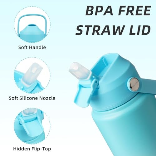 BJPKPK Water Bottle with Straw Lid 24oz Vacuum Insulated Water Bottles Metal Stainless Steel Thermo for Sports Travel BPA Free Leak Proof Thermo Cups Flasks TumblersSea Salt - Image 3