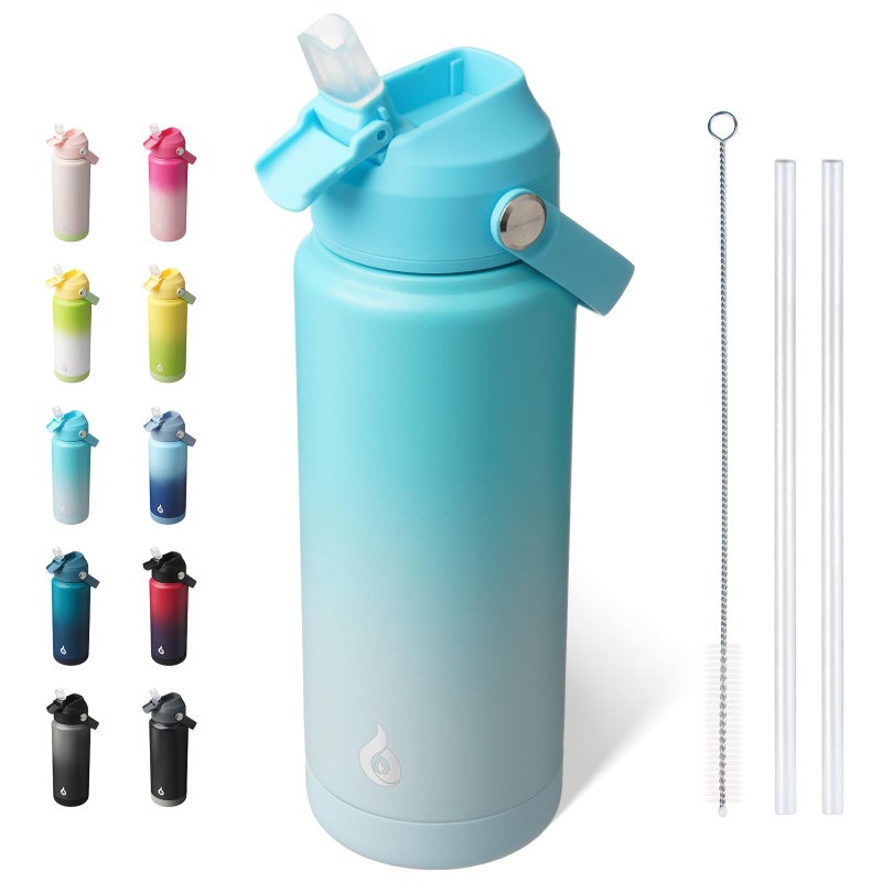 BJPKPK Water Bottle with Straw Lid 24oz Vacuum Insulated Water Bottles Metal Stainless Steel Thermo for Sports Travel BPA Free Leak Proof Thermo Cups Flasks TumblersSea Salt - Image 2