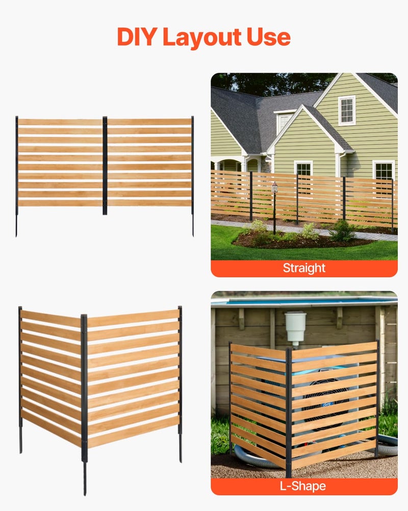 VEVOR Wood Privacy Fence, 38" W x 42" L, 2-Panel Slatted Air Conditioner Fence Screen, Pool Equipment Enclosure with Metal Stakes, Easy DIY Installation, Outdoor Trash Can Hider for Garden Decoration - Image 3