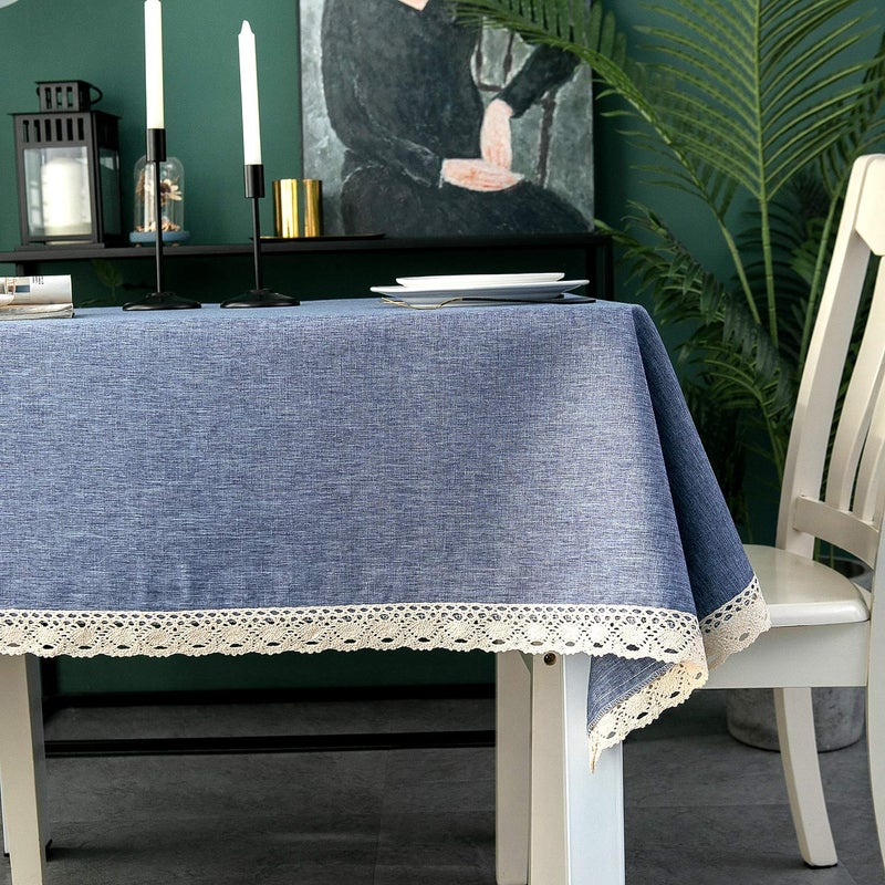 ehousehome faux linen tablecloth مع تقليم الدانتيل - مقاوم للماء/مقاومة للبقع/مقاومة/تجاعيد خالية - Image 5