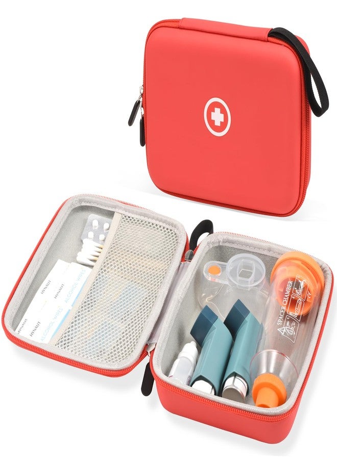Fukumi Hard Travel Case for Asthma Inhaler, Inhaler Spacer Case for Kids and Adults, Masks, Asthma Accessories Case with Mesh Pocket for Medicine and Other Accessories, Red (Case Only - Image 1