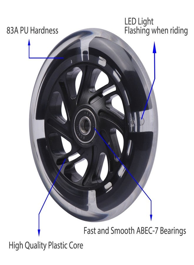 Gladeer 120mm Light Up Flashing Scooter Front Replacement Wheels w/Bearings for Micro Kids 3-Wheeled Kick Scooters (Black) - Image 2