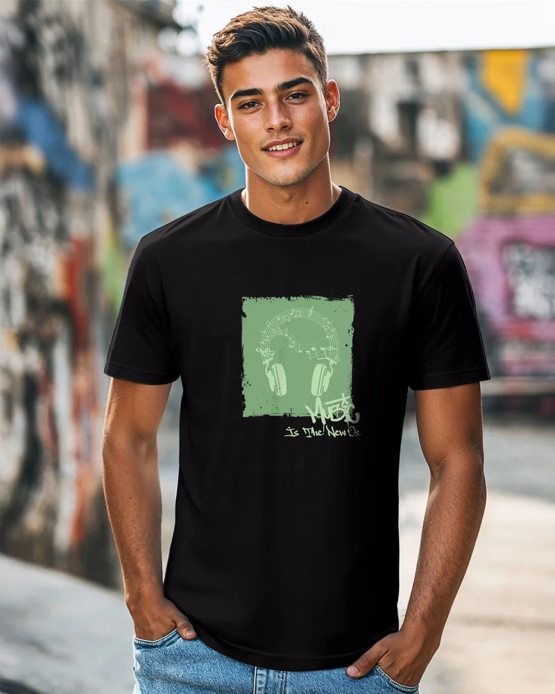 بيواكوف تيشيرت رجالي أسود مطبوع برسومات  الجديدة