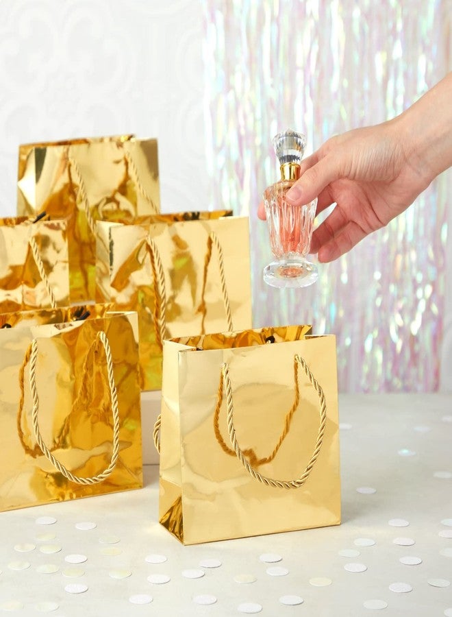 Sparkle and Bash Gold Goodie Bags - Mini Metallic Gold Reusable Paper Bags for Party Favors, Pack of 24, 6 x 5 x 2.5 Inches, Rope Handles - Image 2