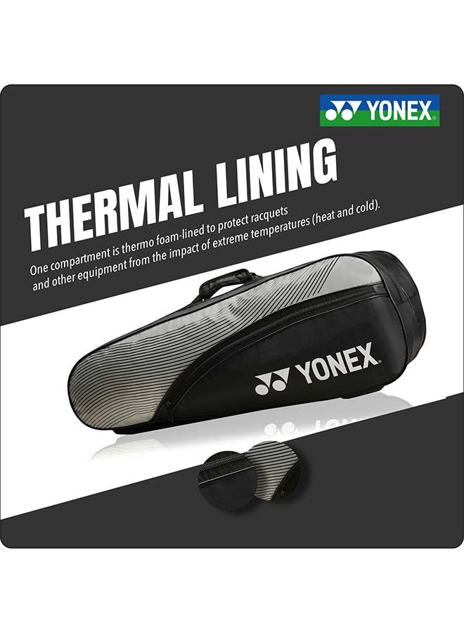 يونيكس حقيبة يونيكس الأنيقة لمعدات تنس الريشة - حقيبة رياضية تتسع لـ 6 مضارب، مزودة بجيب رئيسي مزدوج السحاب، وجيب لتخزين الملابس، وجيب جانبي، وأحزمة ظهر قابلة للتعديل. - Image 4