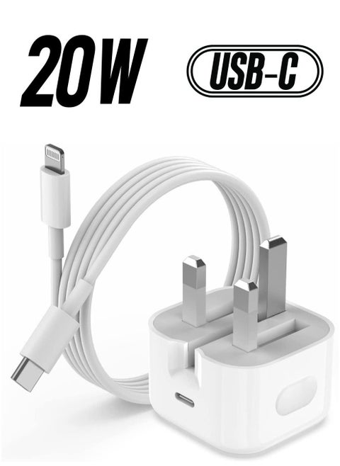 20W USB C Fast Charger for iPhone 14/14 Plus/14 Pro/14 Pro Max/13/12/11/X/XR/XS/SE 2020/8/7/6/6S Mini, iPad Pro – Type C PD Wall Charging Plug UK Adapter with 5FT Cord