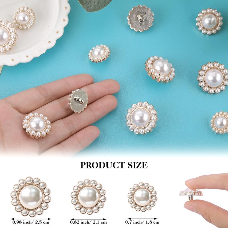 12 pieces of artificial pearl buttons - Set of vintage retro gold round acrylic pearl buttons with crystals for sewing, suits, knit sweaters, replacement crafts/White - Image 2