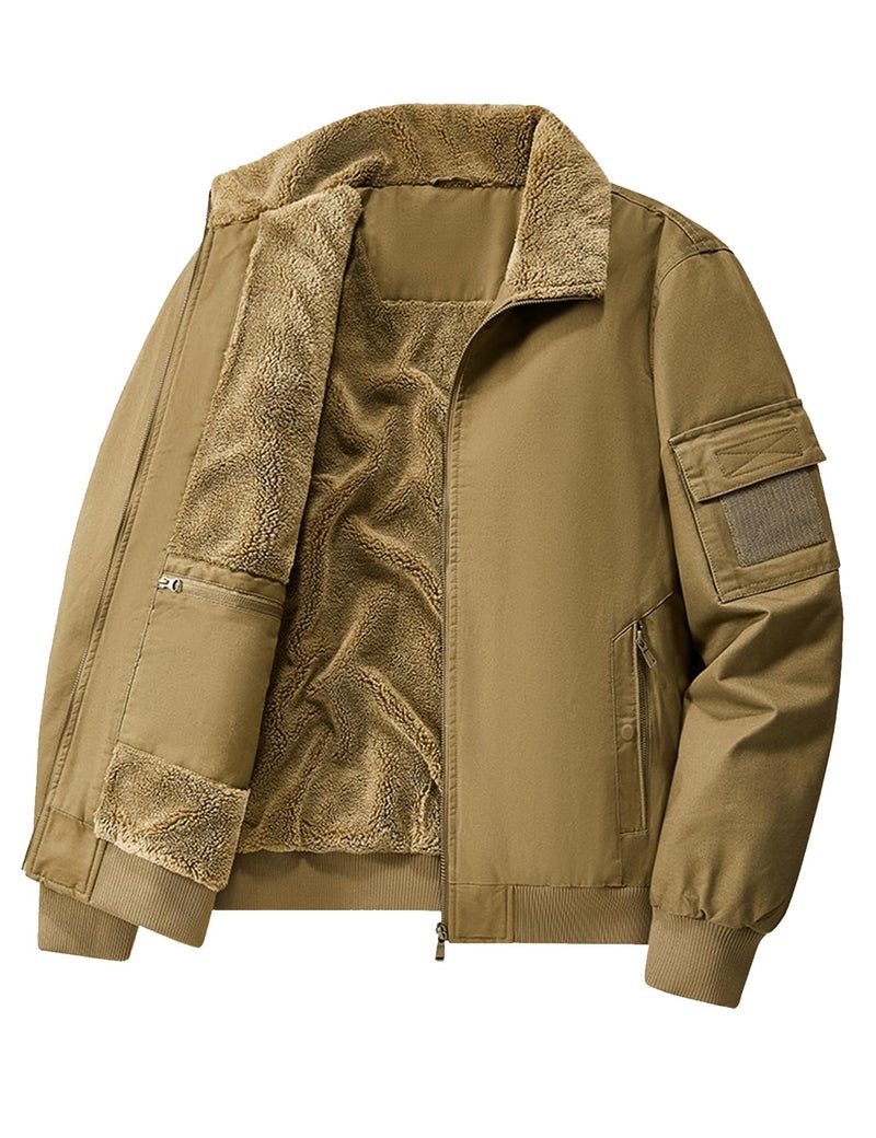Eisctnd Men's Winter Sherpa Lined Bomber Jacket, Heavy Duty Warm Fleece Coat for Men with Zipper Pockets, Camel, XL - Image 2