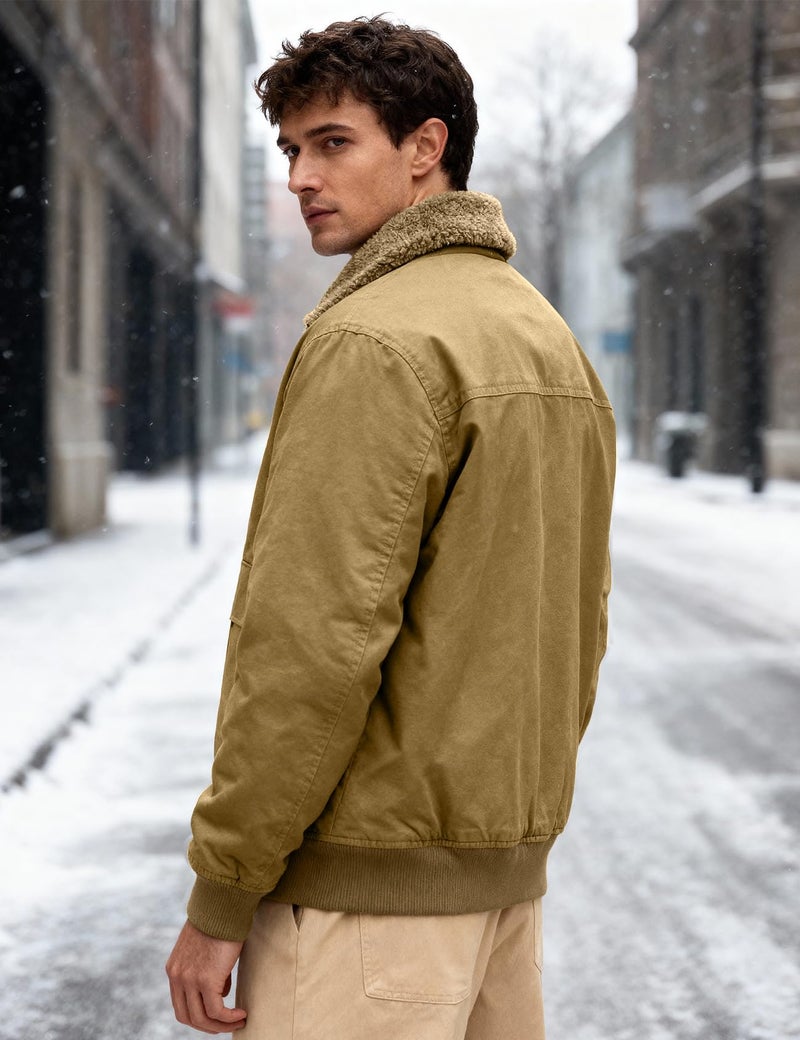 Eisctnd Men's Winter Sherpa Lined Bomber Jacket, Heavy Duty Warm Fleece Coat for Men with Zipper Pockets, Camel, XL - Image 5
