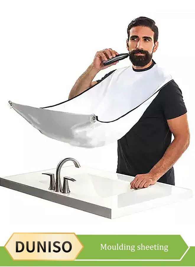 DUNISO Beard bib, men's non stick shaving cloth, shaving apron，with two transparent suction cups, 110x70cm, white  - Image 1