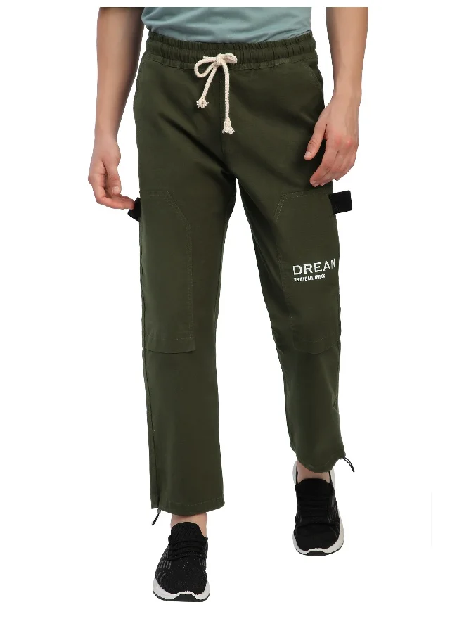 Beyoung Olive Green Tape Detailed Cargo Pants