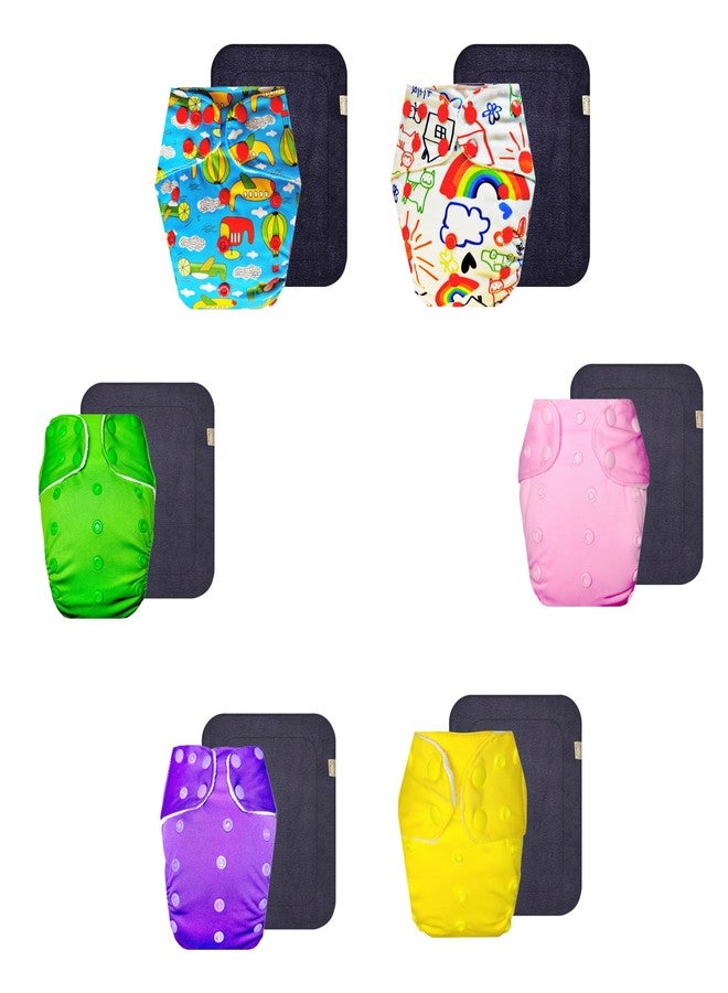 Dumbledo Premium Cloth Diaper with Gray Insert (Pack of 6) | Soft & Gentle | Reusable & Washable | Travel Friendly | Everyday Diapering Essential | 3 Months - 3 Years | Unisex Baby - Image 1