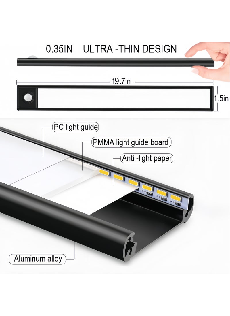 OHAHO LED Under Cabinet Lighting 19.7inch Motion Sensor Light Indoor, 3000mAh Rechargeable Dimmable Closet Lights Kitchen Night Lights 74 Lamp Bead Under Counter Light for Wardrobe Closets Cupboar  - Image 2