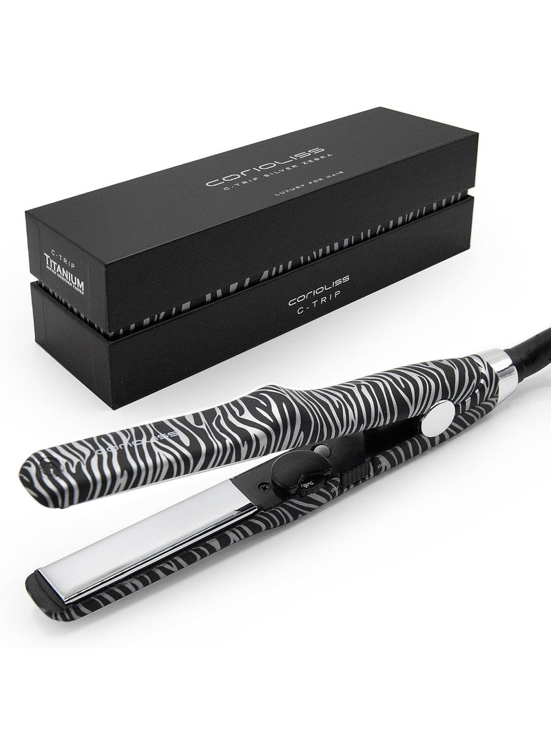 Corioliss CORIOLISS C Trip Mini  Hair Straighteners for Women  Titanium Flat Iron  Professional with Temperature Control Zebra Silver 