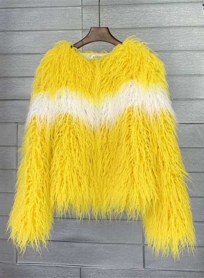 Loquat Women's Imitation Fur Personality Cardigan Short Coat Yellow  - Image 1