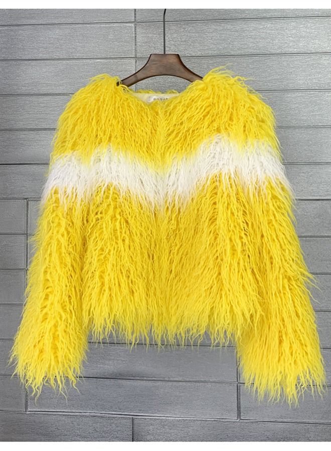 Loquat Women's Imitation Fur Personality Cardigan Short Coat Yellow  - Image 2
