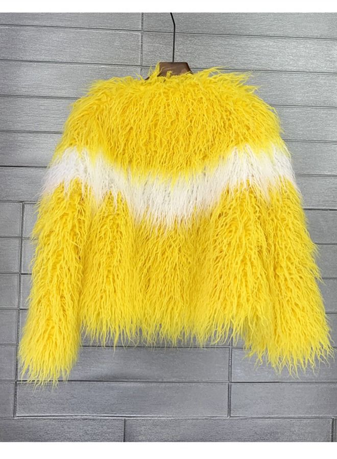 Loquat Women's Imitation Fur Personality Cardigan Short Coat Yellow  - Image 3