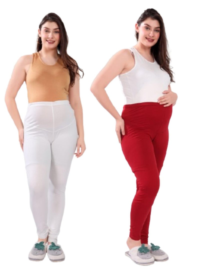 TUMMY Pack of 2 Viscose Solid High Waist Maternity Leggings - Image 1