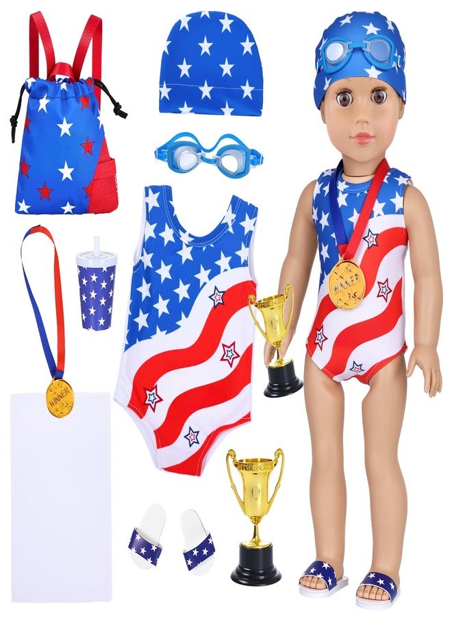 UNICORN ELEMENT 9 Pcs American 18" Doll Clothes Swimsuit Set & Accessories - Image 1