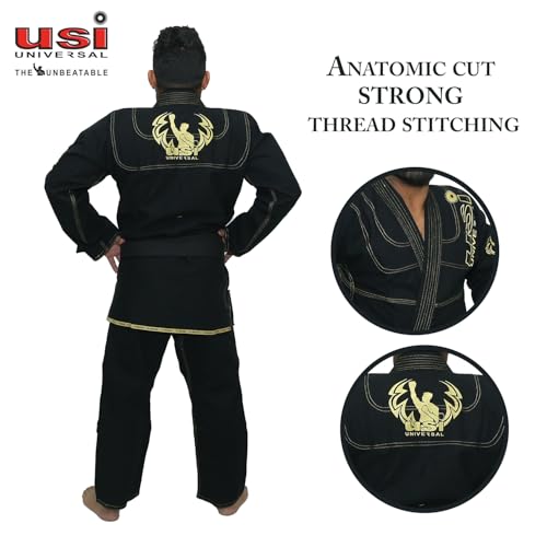 USI UNIVERSAL Jiu Jitsu Gi Dress for Men, BJJ Gi with Jacket, Pants, and Black Belt for Martial Arts Training Grappling Uniform (A0, Black) - Image 2