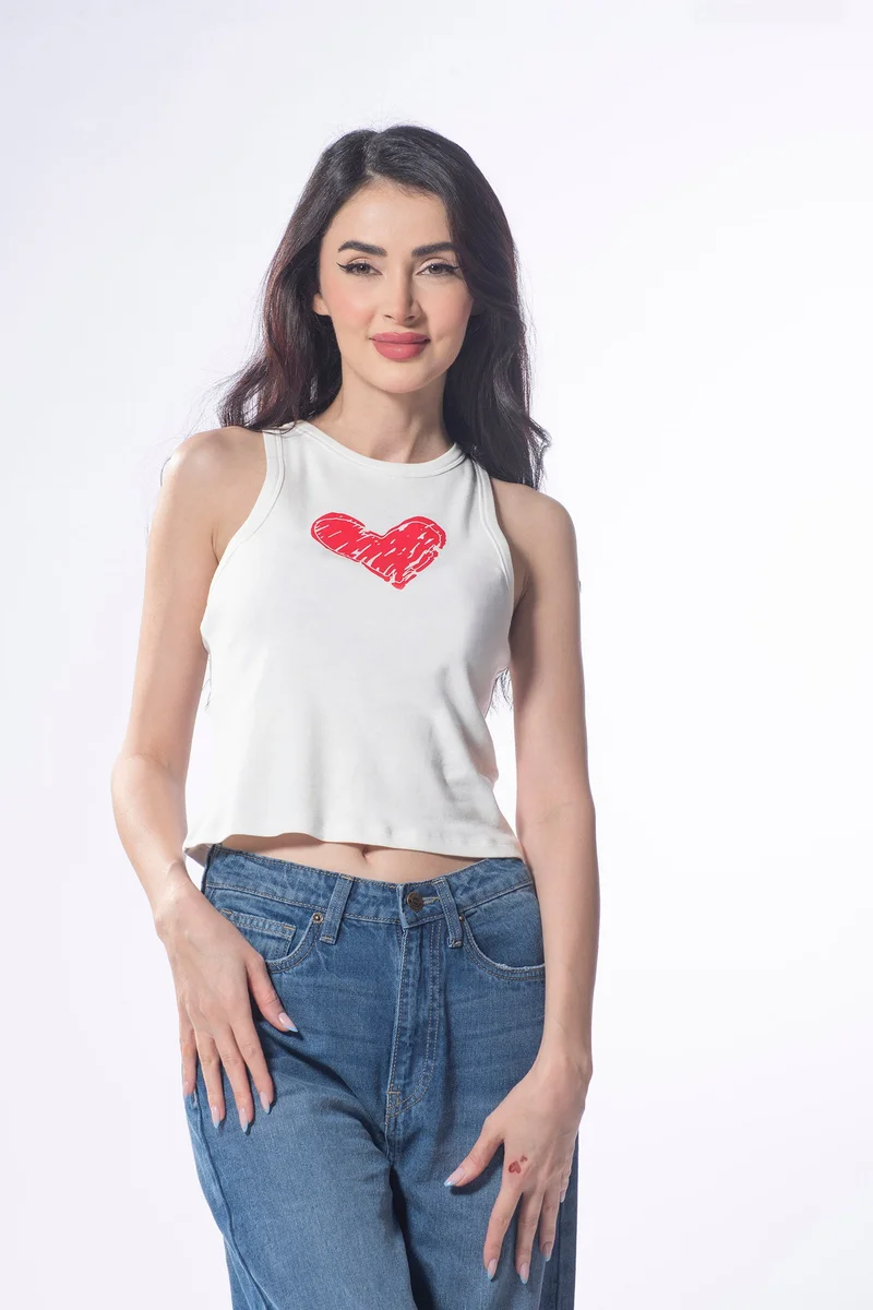 فيرجيو توب قصير قطن 100% بطبعة شعار VIRGIO