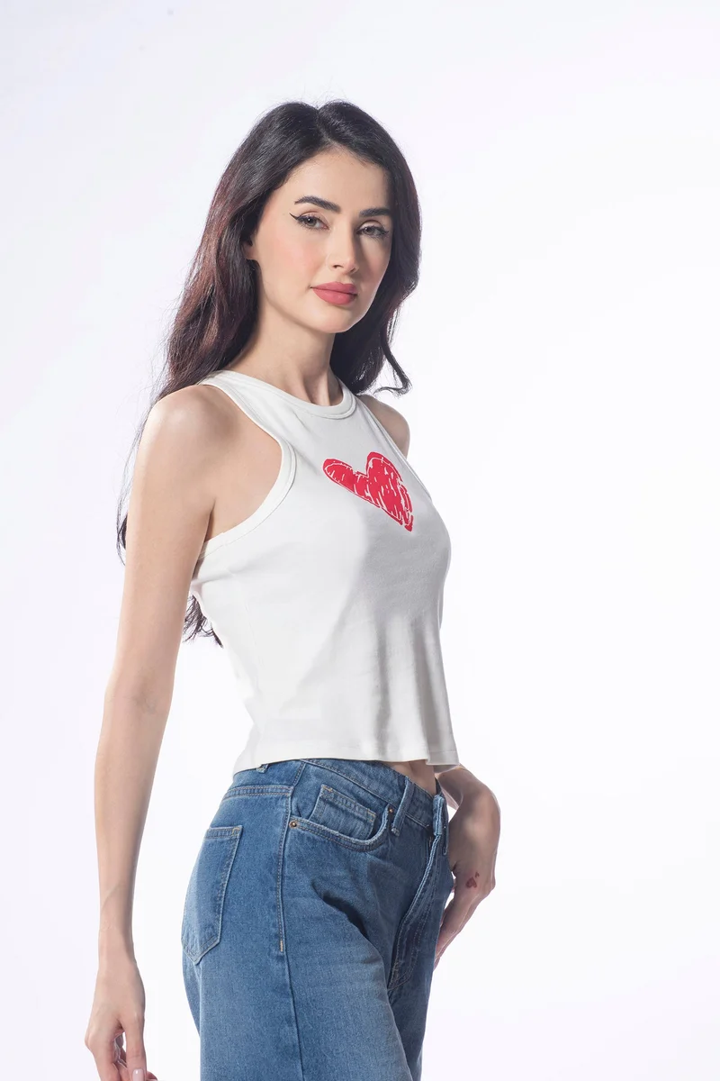 Virgio VIRGIO 100% Cotton Chest Graphic Crop Tank Top