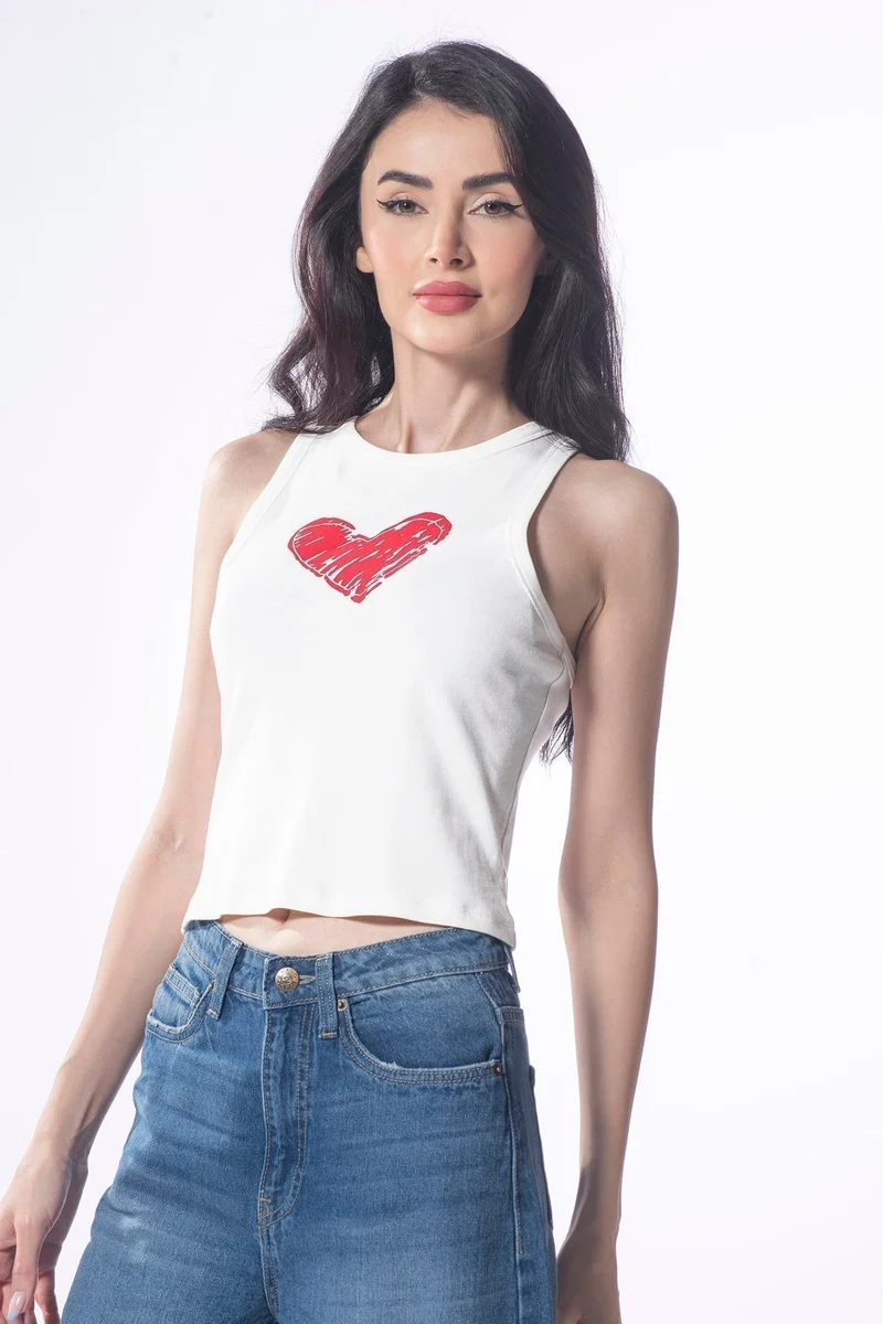 Virgio VIRGIO 100% Cotton Chest Graphic Crop Tank Top