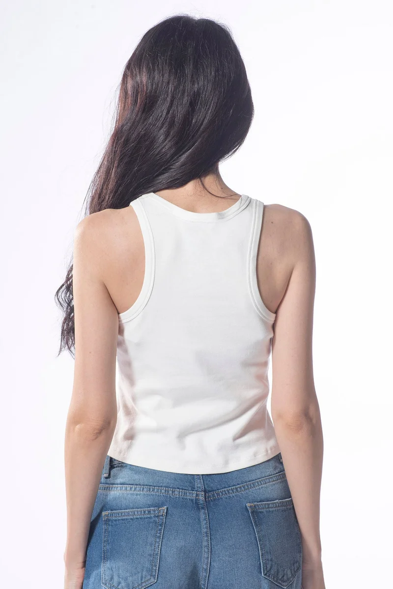 Virgio  VIRGIO 100% Cotton Chest Graphic Crop Tank Top for Women | Best Price UAE