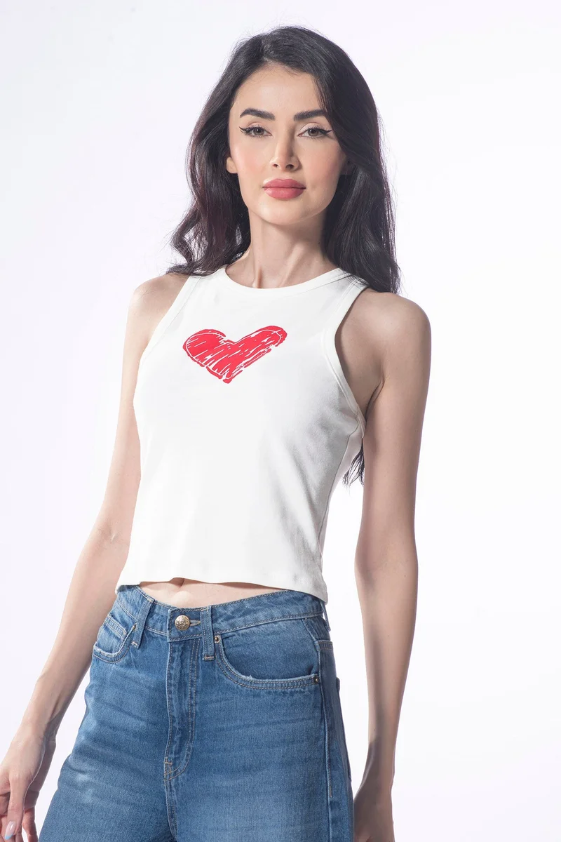 Virgio  VIRGIO 100% Cotton Chest Graphic Crop Tank Top for Women | Best Price UAE
