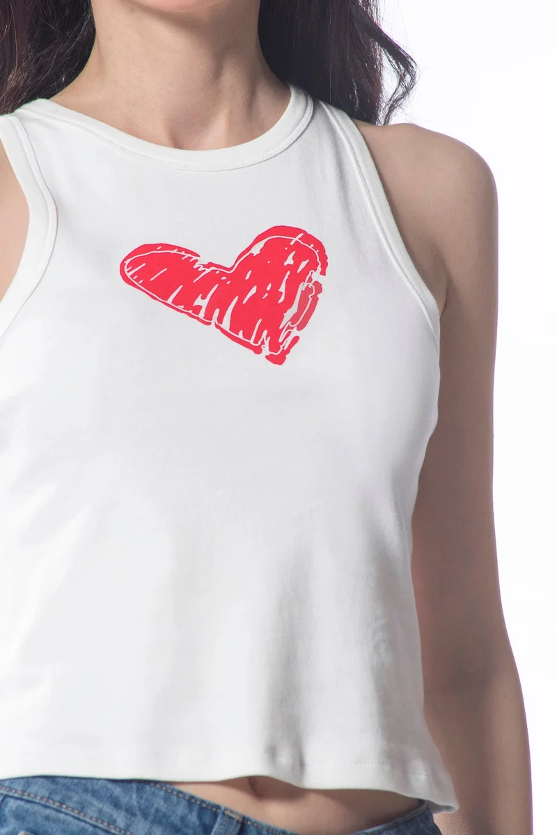 Virgio  VIRGIO 100% Cotton Chest Graphic Crop Tank Top for Women | Best Price UAE