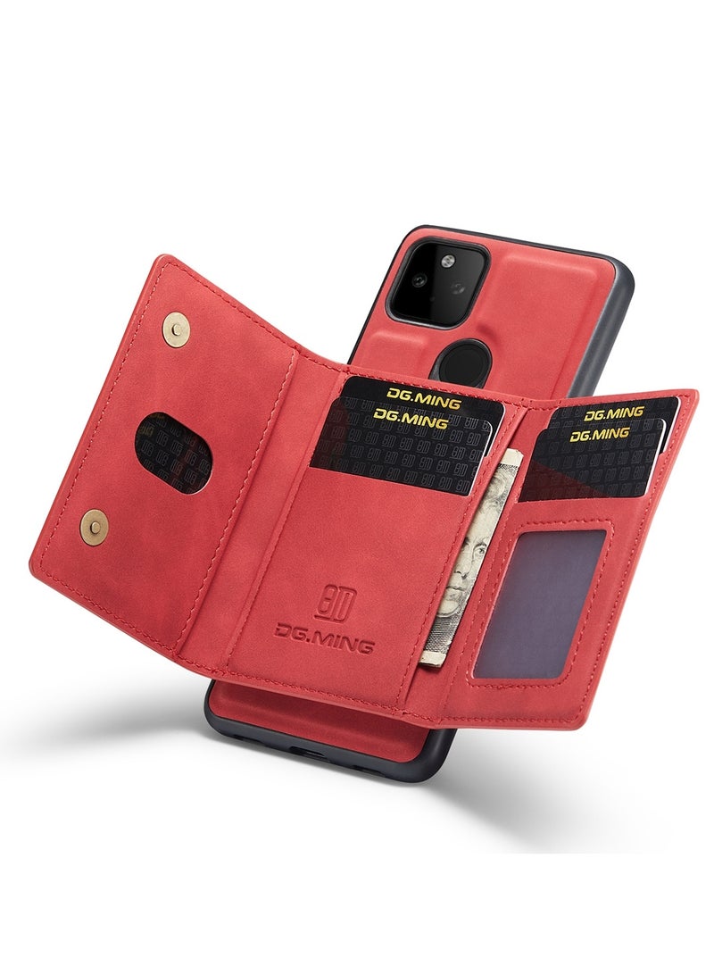 ديجمينغ كيس مي جراب حماية خلفي من الجلد الممتاز من دي جي. مينج، مزود بمحفظة كروت ثلاثية الطي مغناطيسية قابلة للفصل ومتوافق مع موبايل جوجل بيكسل 5 ايه 5 جي بلون احمر - Image 2