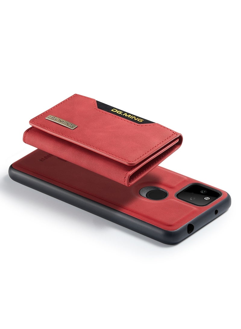 ديجمينغ كيس مي جراب حماية خلفي من الجلد الممتاز من دي جي. مينج، مزود بمحفظة كروت ثلاثية الطي مغناطيسية قابلة للفصل ومتوافق مع موبايل جوجل بيكسل 5 ايه 5 جي بلون احمر - Image 4