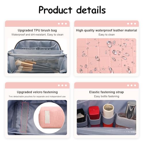 BOYATU Travel Makeup Bags for Women: Sweet Pink Checkered Large Capacity Cosmetic Bag - You Deserve a Little Sweetness Every Day - 3 Pcs Toiletry Organizer Holds 10-20 Full-Size 50-100ML Bottles - Image 5