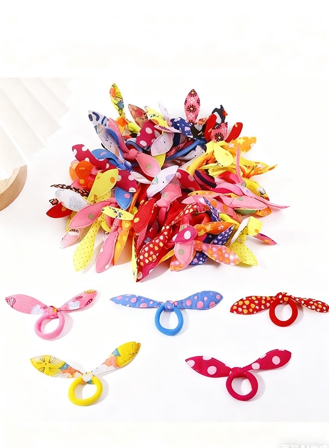 Happy D 50 Pieces Elastic Hair Tie Rabbit Ears Ribbon Cute Rubber Ties, Hair Accessories Ornaments - Image 2
