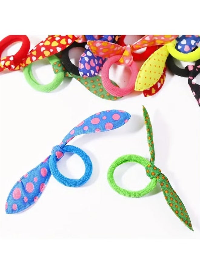 Happy D 50 Pieces Elastic Hair Tie Rabbit Ears Ribbon Cute Rubber Ties, Hair Accessories Ornaments - Image 4