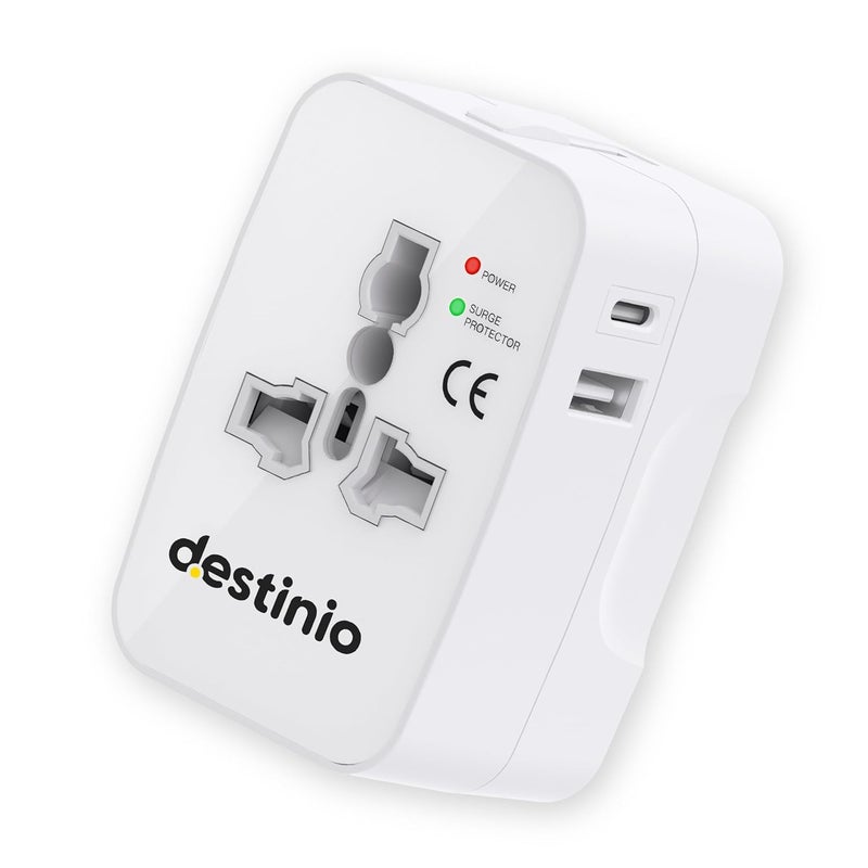 Destinio Destinio Universal Travel Adapter with Type C 12W Type C 12W USB A 5V24A 3 in 1 International Worldwide All in One Charger Plug and Socket for USA Canada UK Europe 10 Yr Warranty  - Image 1