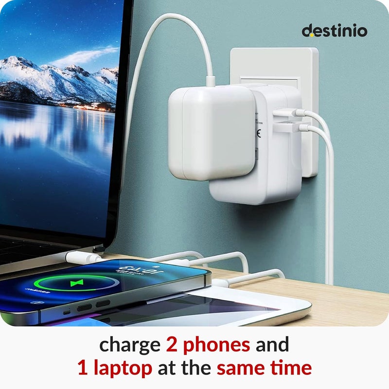 Destinio Destinio Universal Travel Adapter with Type C 12W Type C 12W USB A 5V24A 3 in 1 International Worldwide All in One Charger Plug and Socket for USA Canada UK Europe 10 Yr Warranty  - Image 4