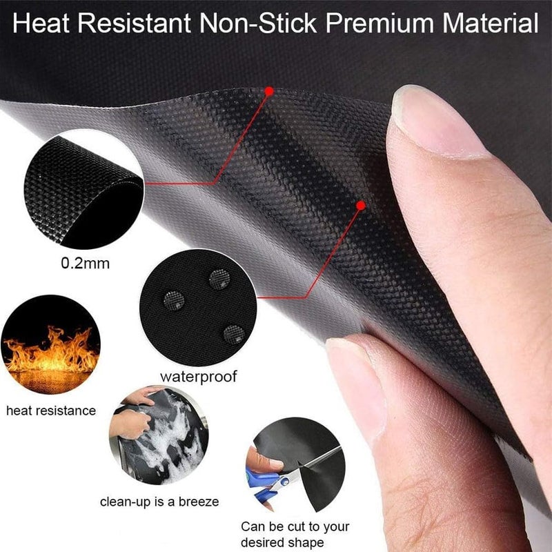 Starthi BBQ Grill Mat, 5 bbq Grill Mats Non Stick Reusable and Baking Mesh FDA-Certificated for Indoor Outdoor BBQ Works on Gas Charcoal Electric Grill Sheets 40x33CM (Black) - Image 4
