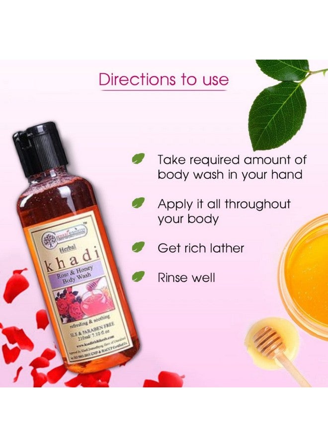KHADI RISHIKESH غسول الجسم العشبي من خادي ريشكش بالعسل الوردي لتغذية البشرة للحصول على بشرة أنعم وأكثر نعومة مع زيت إكليل الجبل الوردي، الألوة فيرا، العسل، وزيوت أساسية تضيف إشراقة طبيعية (عبوة 1 (210 مل)) - Image 3