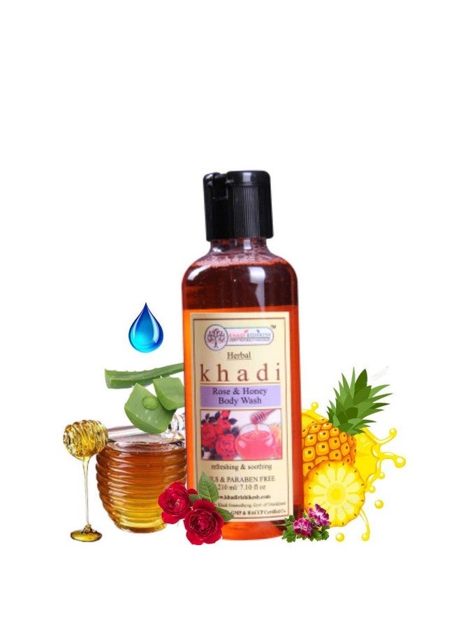 KHADI RISHIKESH غسول الجسم العشبي من خادي ريشكش بالعسل الوردي لتغذية البشرة للحصول على بشرة أنعم وأكثر نعومة مع زيت إكليل الجبل الوردي، الألوة فيرا، العسل، وزيوت أساسية تضيف إشراقة طبيعية (عبوة 1 (210 مل)) - Image 1