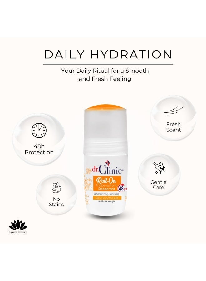 dr.Clinic Roll-On Antiperspirant Deodorant | 48-Hour Protection, Silky Smooth Feel, Deodorant for Men & Women - Citrus Scent - 75 ml - Image 2