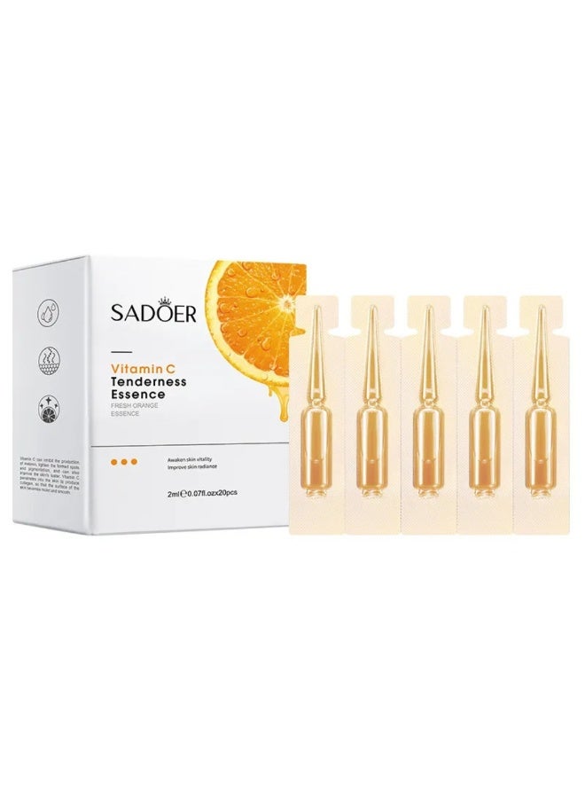 SADOER 20Pcs Vitamin C Tenderness Serum 20x2ml Repair Dry Skin Deep Moisturizing Hydrating Brightening Vitamin C Serum Vials Improve Dry Rough Skin And Make Skin Youthful with Orange Extract - Image 1