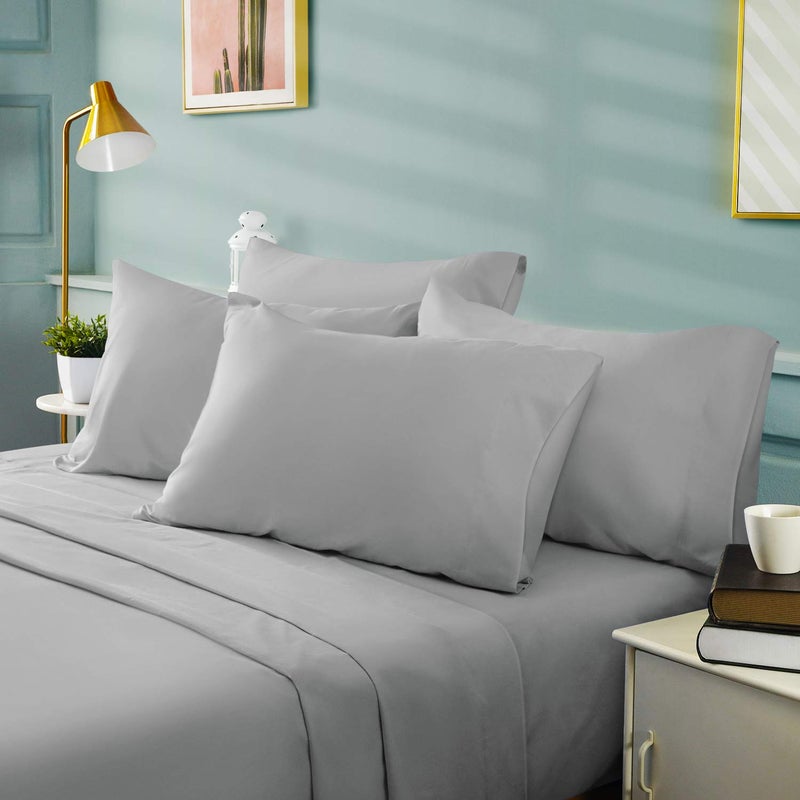 BYSURE 6 Pieces Bed Sheets Set(Queen, Light Gray) - Hotel Luxury Super Soft 1800 Thread Count 100% Microfiber Sheets with Deep Pockets, Wrinkle & Fade Resistant - Image 2