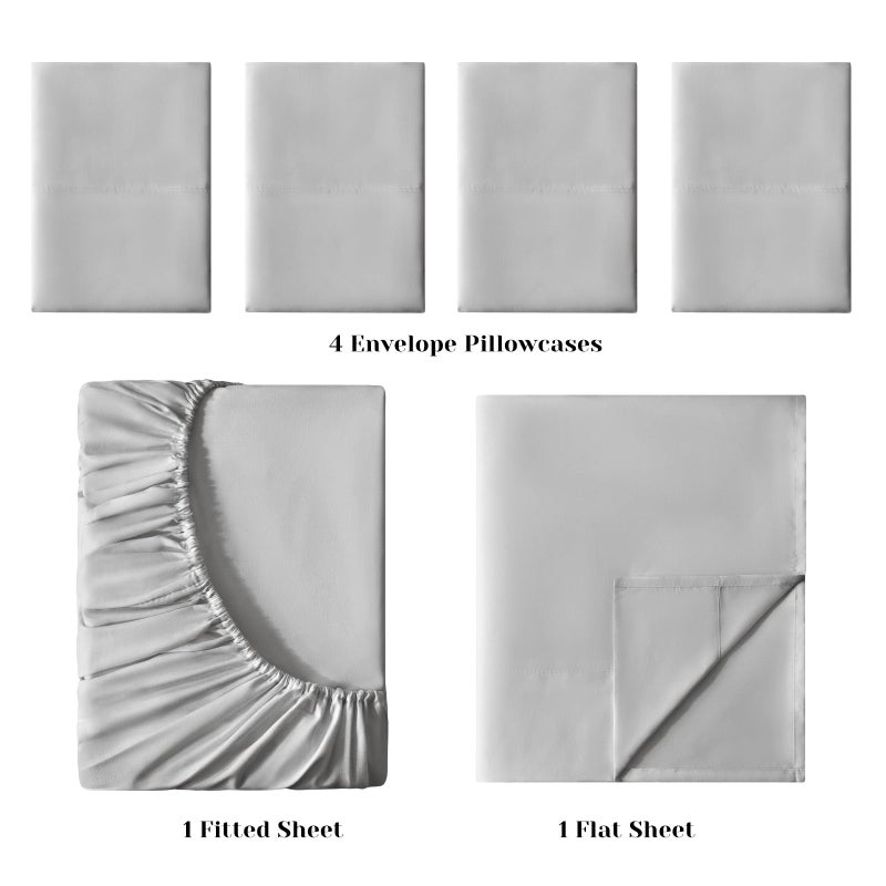 BYSURE 6 Pieces Bed Sheets Set(Queen, Light Gray) - Hotel Luxury Super Soft 1800 Thread Count 100% Microfiber Sheets with Deep Pockets, Wrinkle & Fade Resistant - Image 3