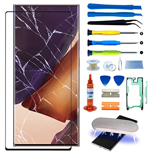Agzssl Original Samsung Galaxy Note 20 Front Glass Repair Kit Screen Replacement 6.7 inch Outer Screen Glass incl Waterpoof Frame Adhesive,Repair Glue and Lamp Tool Kit(No Digitizer,No LCD) N9810 Series - Image 1