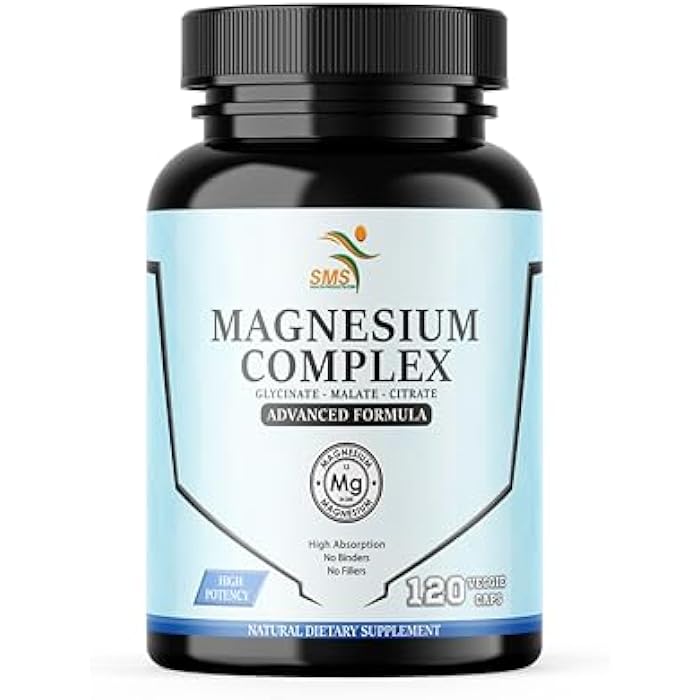 SMSHEALTHPRODUCTS.com Magnesium Complex | 470mg of Magnesium Glycinate, Malate, & Citrate for Muscles, Nerves, & Energy | High Absorption | Vegan, Non-GMO | 120 Capsules - Image 1