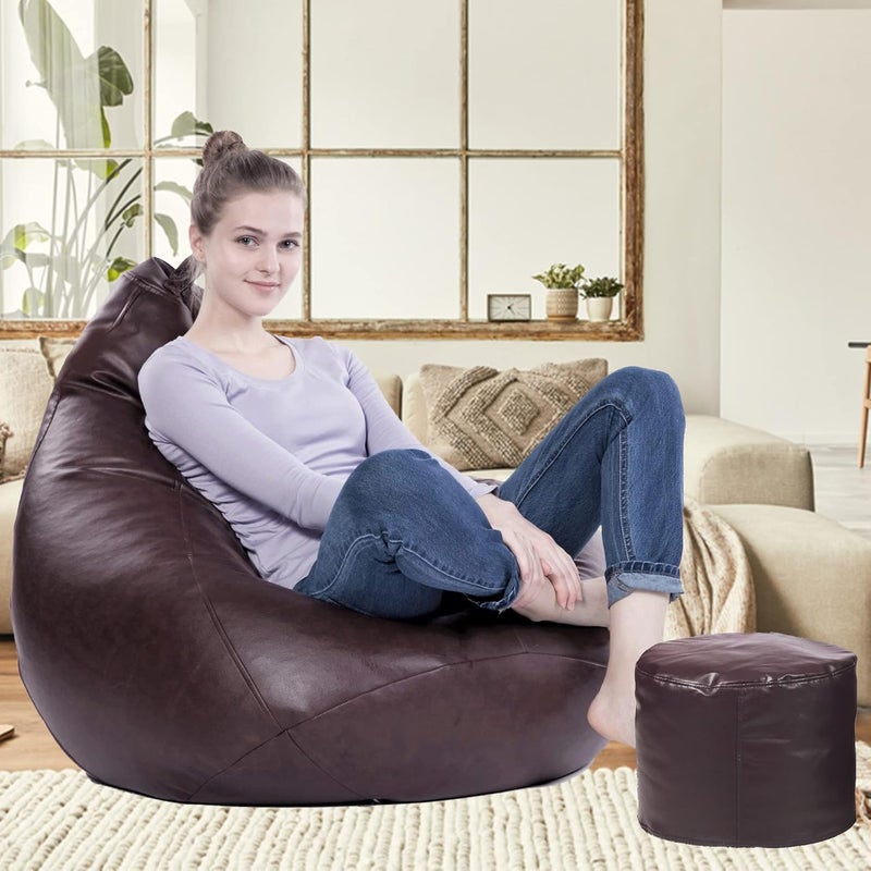LEXAVIPrime Quality XXXL Filled Beanbag with FootRest Colour Brown