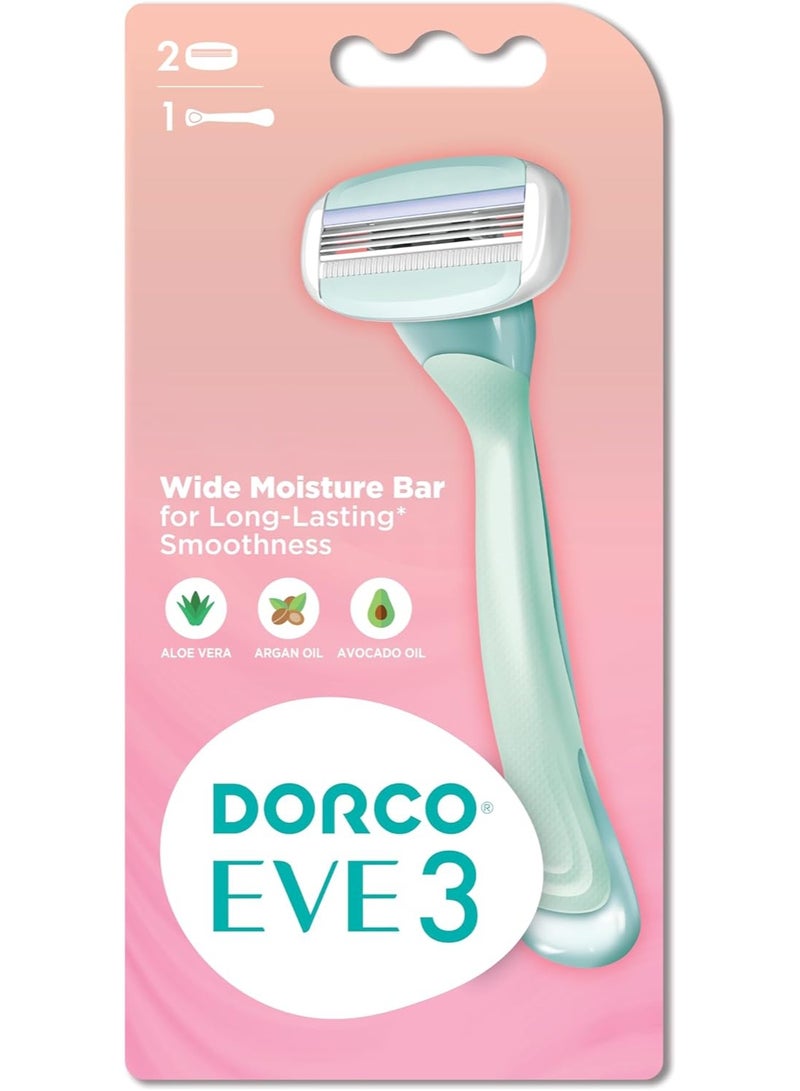 DORCO Eve3 Razor Smooth 1 Razor Handle And 2 Long-Lasting Razor Blade Refills - Image 1