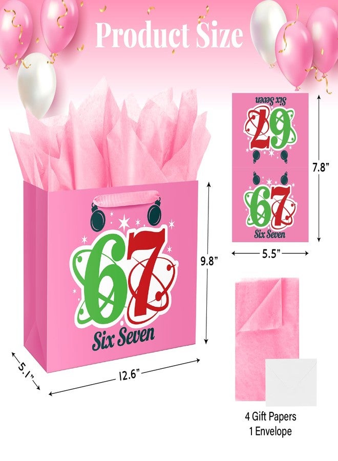 Linelglobal 12.6" Pink 67 Birthday Gift Bag Comes with Tissues Paper, Gift Bag with Card for Women Suitable for Anniversaries, Birthday, Gifting, Shopping, and Some Special Occasions - Image 2